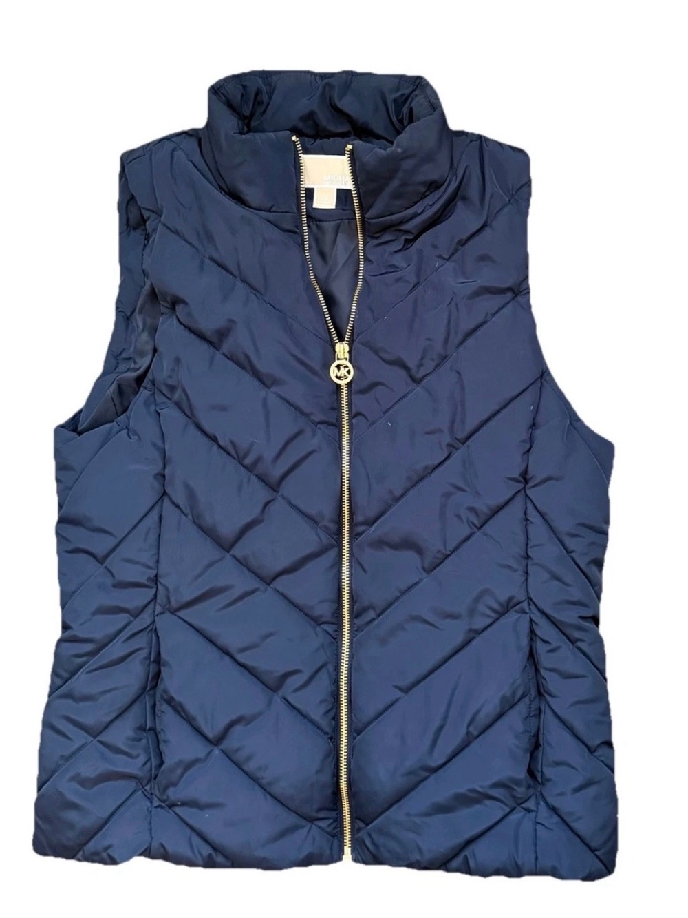 Michael Kors Navy Quilted Puffer Vest with Gold Zip